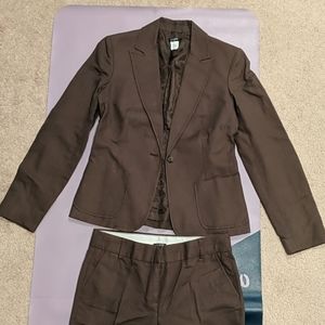 Brown JCrew blazer and pants in lightweight linen